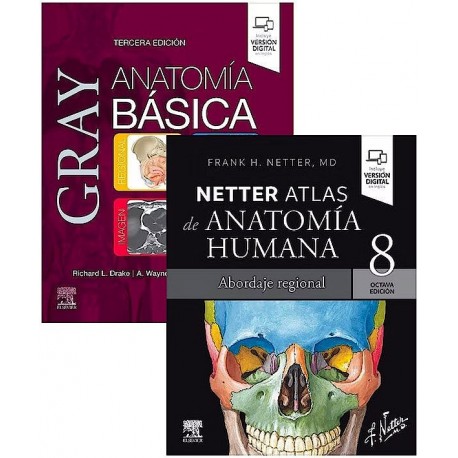 LOTE GRAY ANATOMIA BASICA + NETTER ATLAS DE ANATOMIA HUMANA ABORDAJE REGIONAL